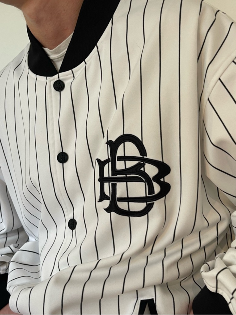 Bad Boy White Pinstripe Baseball Bomber Jump Suit